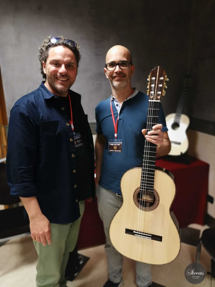 Manuel Luchena and Danilo Bazzana with the REG Limited edition guitar we will receive 2 scaled
